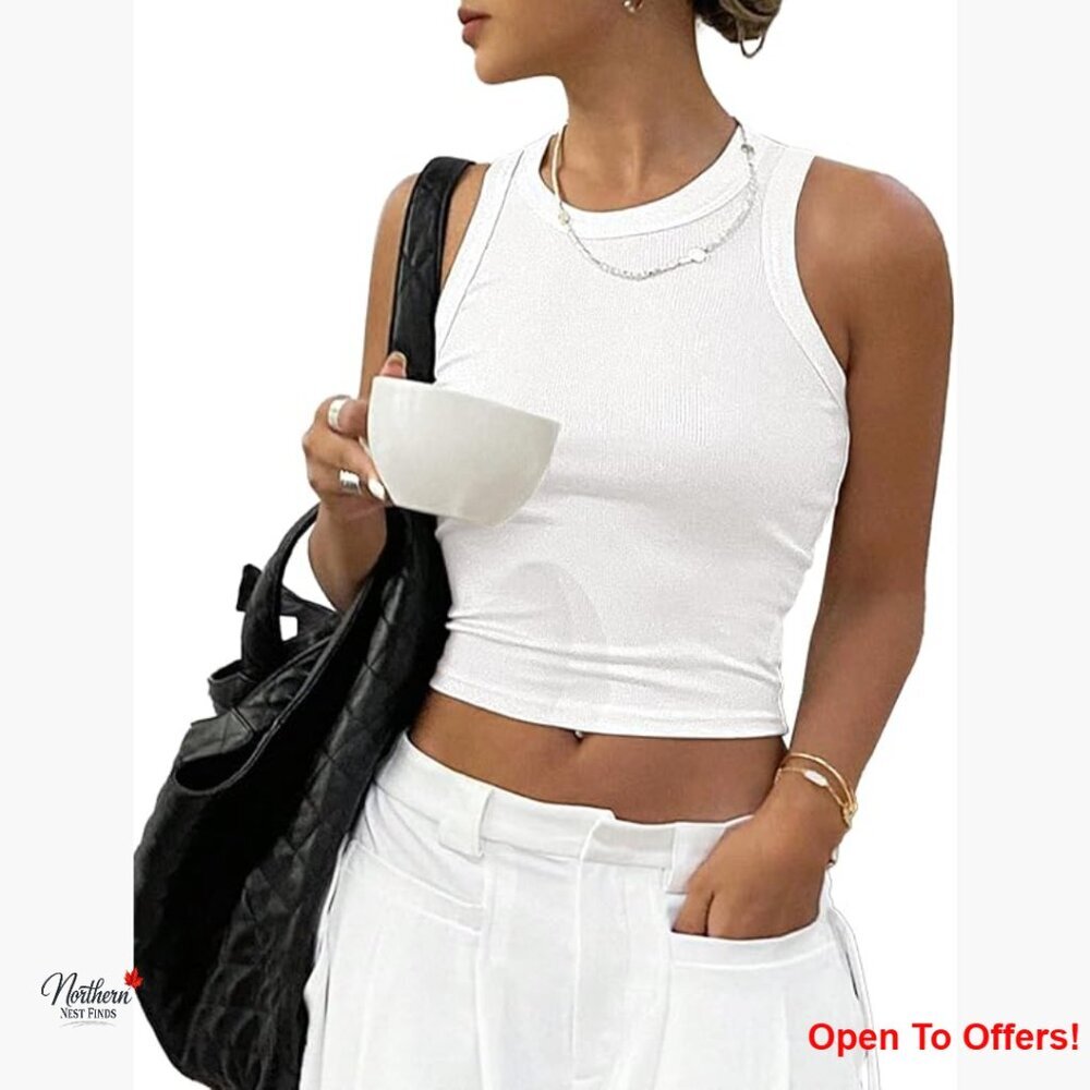 Ribbed Fitted Cropped Tank Top Rayon Spandex Slim Fit